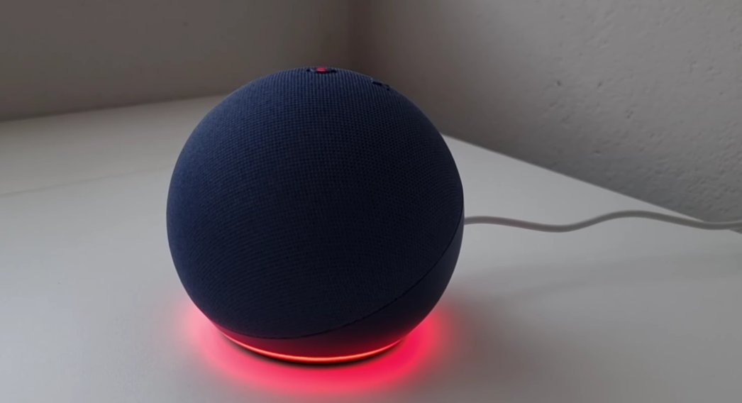 Amazon Echo 4th generation showing a bright red ring glowing at its base
