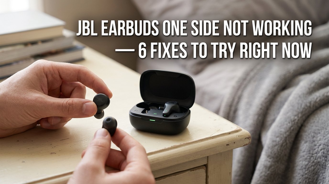 Hands removing JBL earbuds from charging case — one side not working fix guide