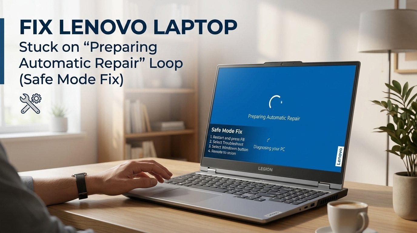 Lenovo laptop stuck on Preparing Automatic Repair loop screen with Safe Mode fix steps
